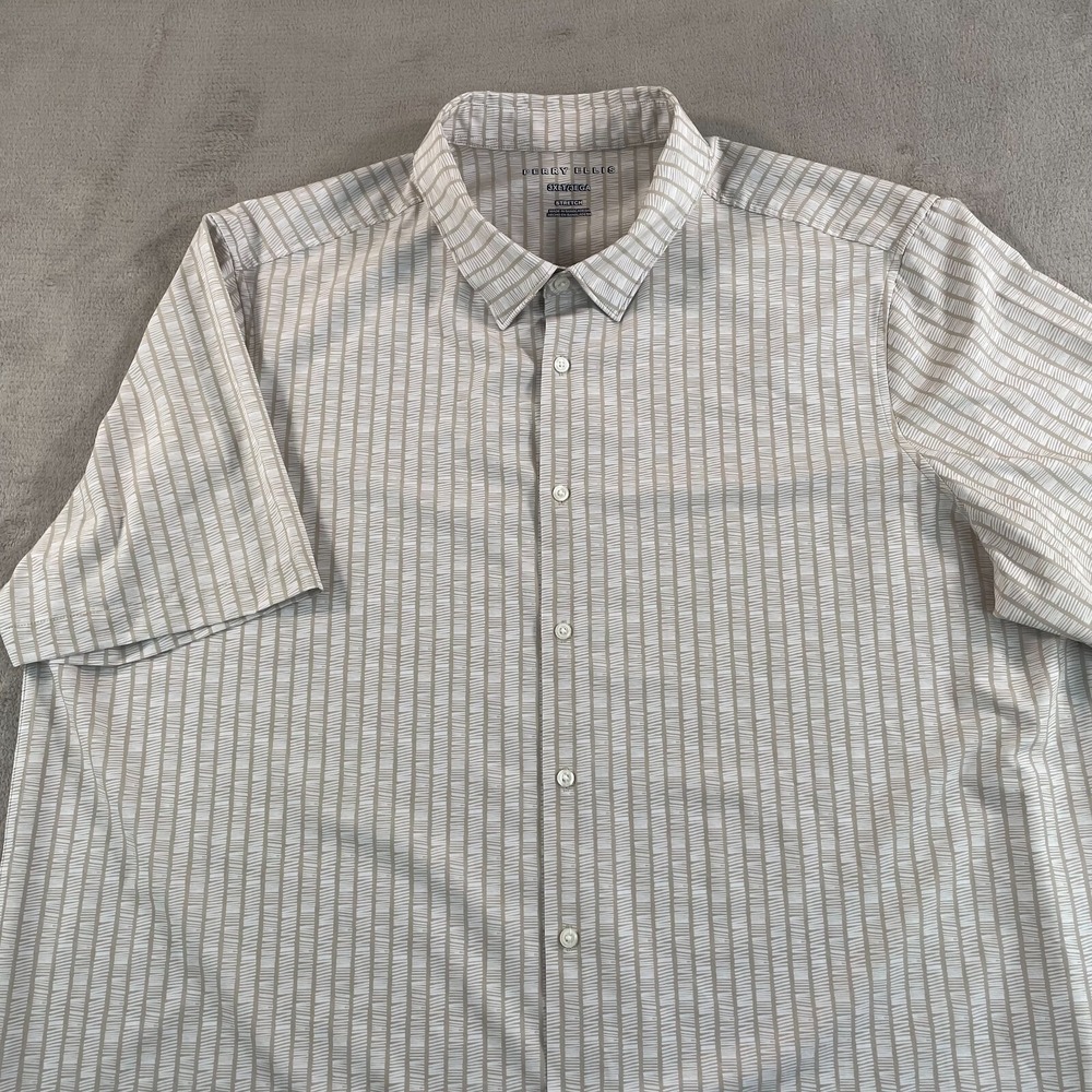 Perry Ellis Stretch Shirt Men 3XLT Tall Beige Striped Performance SS NWOT